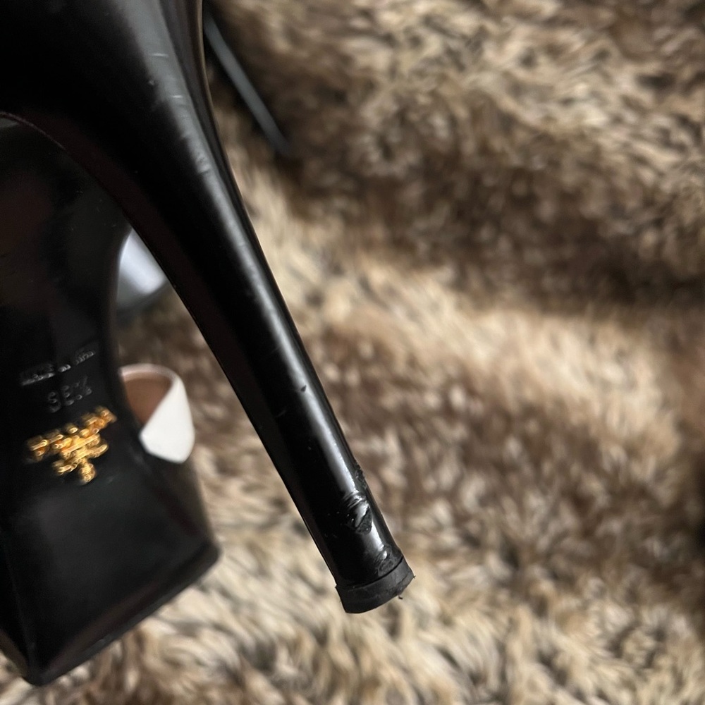 Prada Black & White Leather Platform Ankle Strap Sandals - Picture 6 of 14